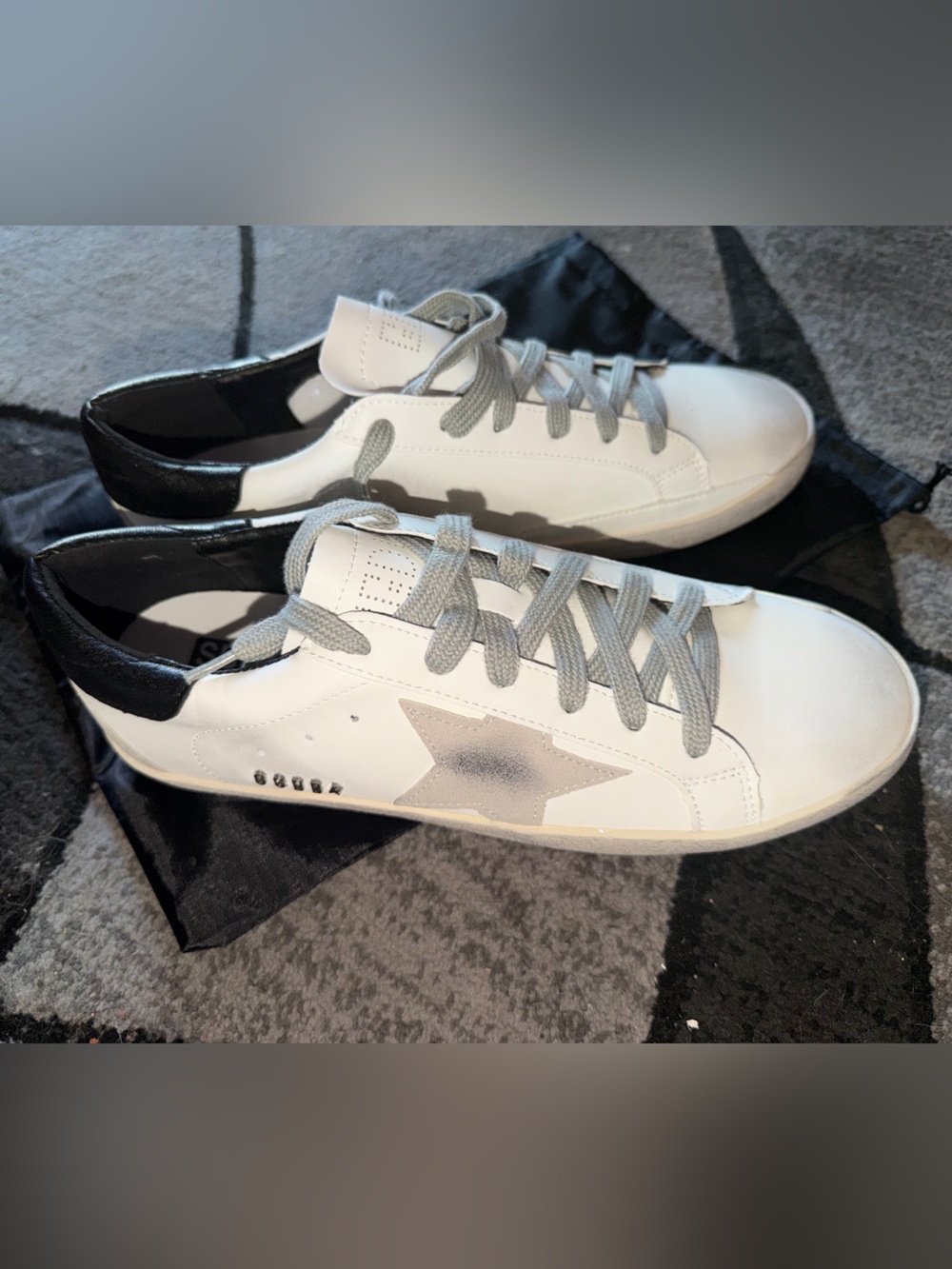 White and Gray Men's Fashion Sneakers with Star Accent